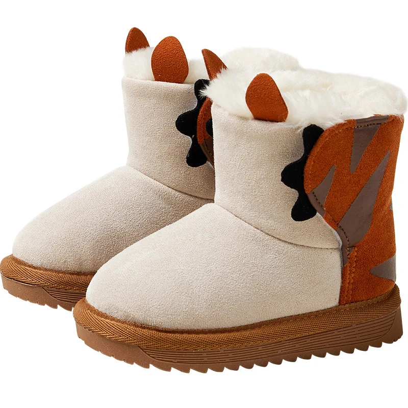 

Winter Warm Plush Baby Girls Snow Boots Printed Cartoon Zebra Anti Slip Sole Children's Shoes Fashion Boys Cotton Boots