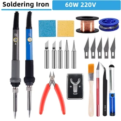 220V Adjustable Electronic Soldering Iron 60W Household Welding Station Welding Repair Tool Tips/ Stand/ Tin Wire For PCB Phone