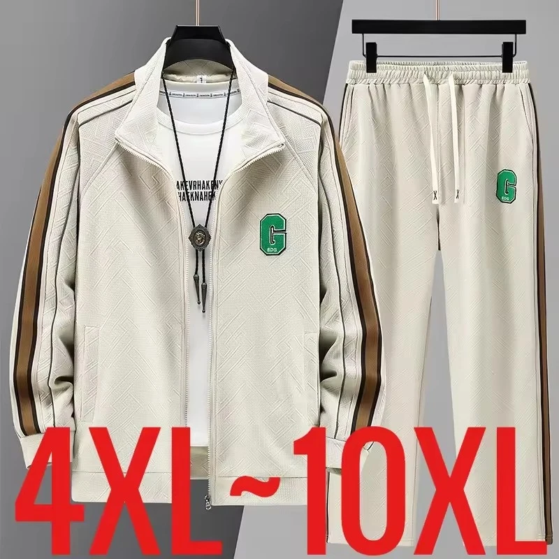 Big Size 10XL Tracksuit Pants Men Straight Fit Wide Leg Track Suit Trouser Male Spring Autumn Baggy Plus Large Elastic Loose 2pc