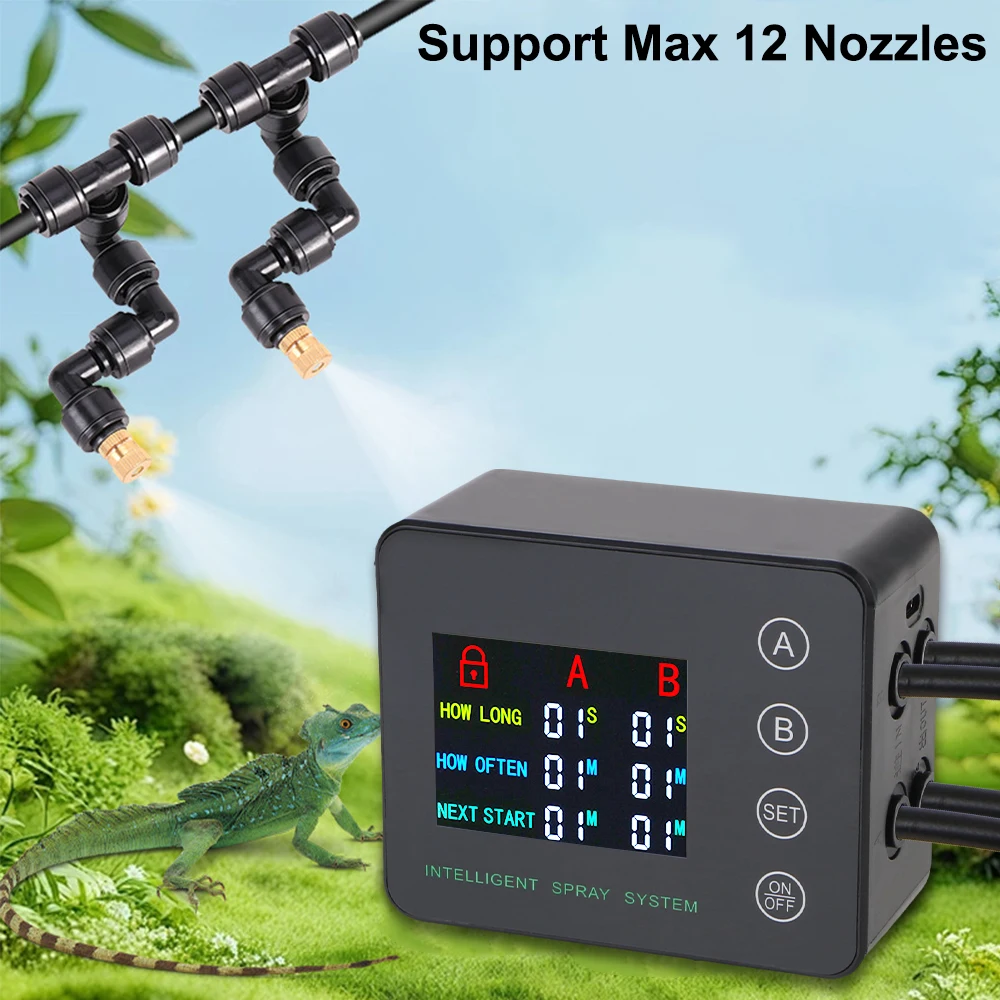 

​Automatic 4 Spray Nozzles Watering Spray System Irrigation Timer System Electronic Spraying Set Double Pump 10m Hose