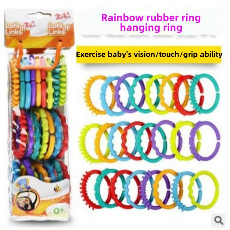 

24pcs/Pack Baby Stroller Rainbow Loop Hook Silicone Food Grade Dental Rubber Ring Hand Grip Connecting Ring Stroller Accessoris