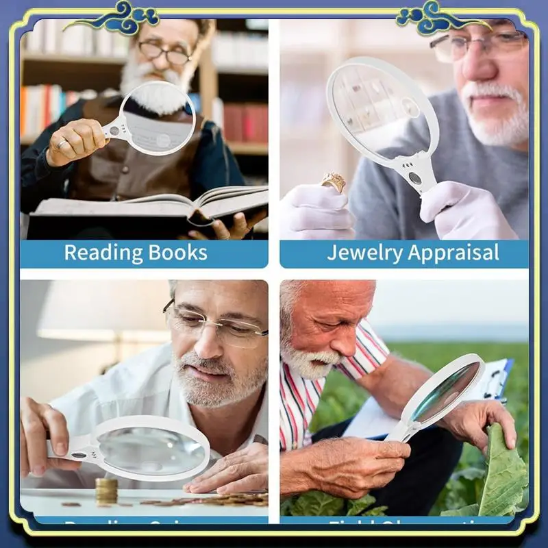 Portable 30X 60X Jewelers Loupe Bundle With 10X 20X 45X Large Magnifying Glass With Light For Seniors Reading, Inspection Coin