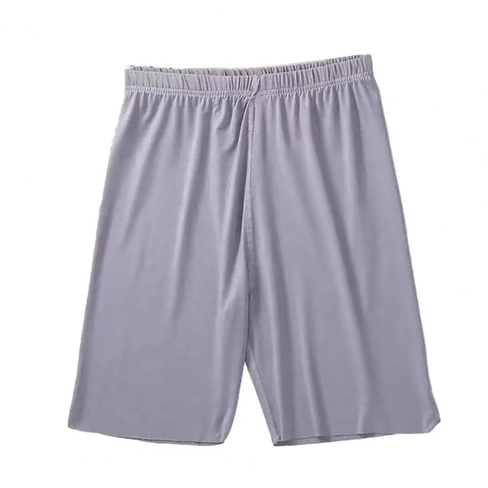 Shorts de pijama respirável macio masculino, cintura elástica, comprimento do joelho, calças Homewear confortáveis, meados cintura Bottoms