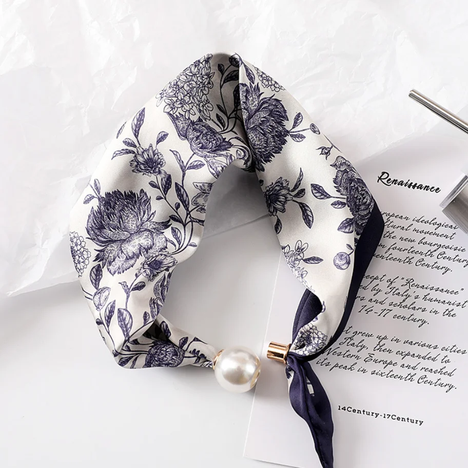 Elegant Pearl Tail Magnetic Clasp Scarf 2025 Summer New Versatile Breathable Fashion Artistic Accessory Neck Wrap Scarves Gifts image 4