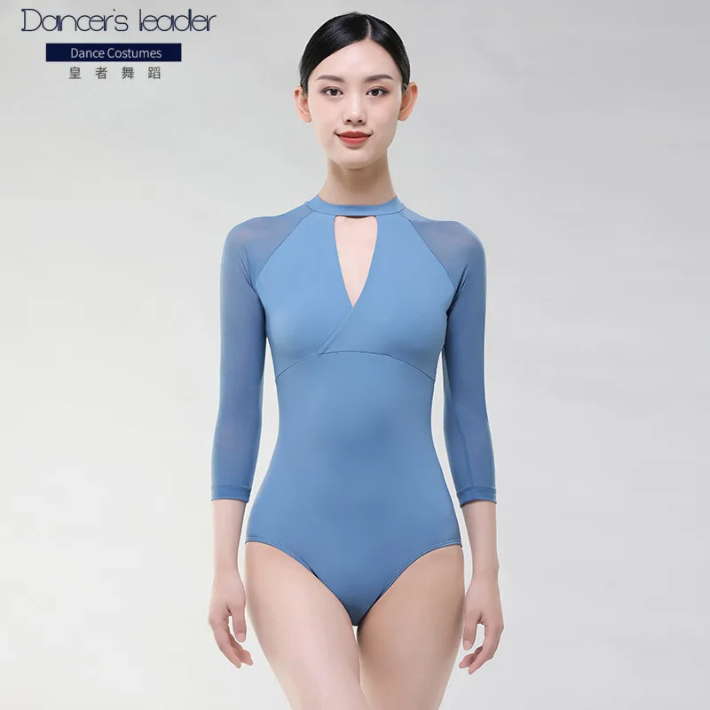 여성용 발레 레오타드, 작은 V넥 스탠드 칼라 댄스 의상, 성인 체조 레오타드 발레리나 무대 의상
