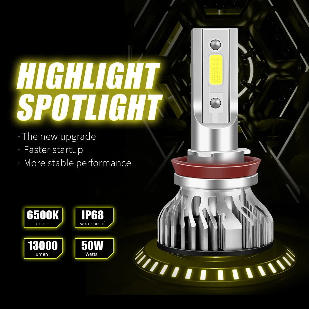 50W 13000LM Car Haedlight H1 H3 H4 9003 H7 9005 HB3 9006 HB4 9012 HIR2 H8 H9 H11 6500K Auto Fog Light 12V LED Bulb