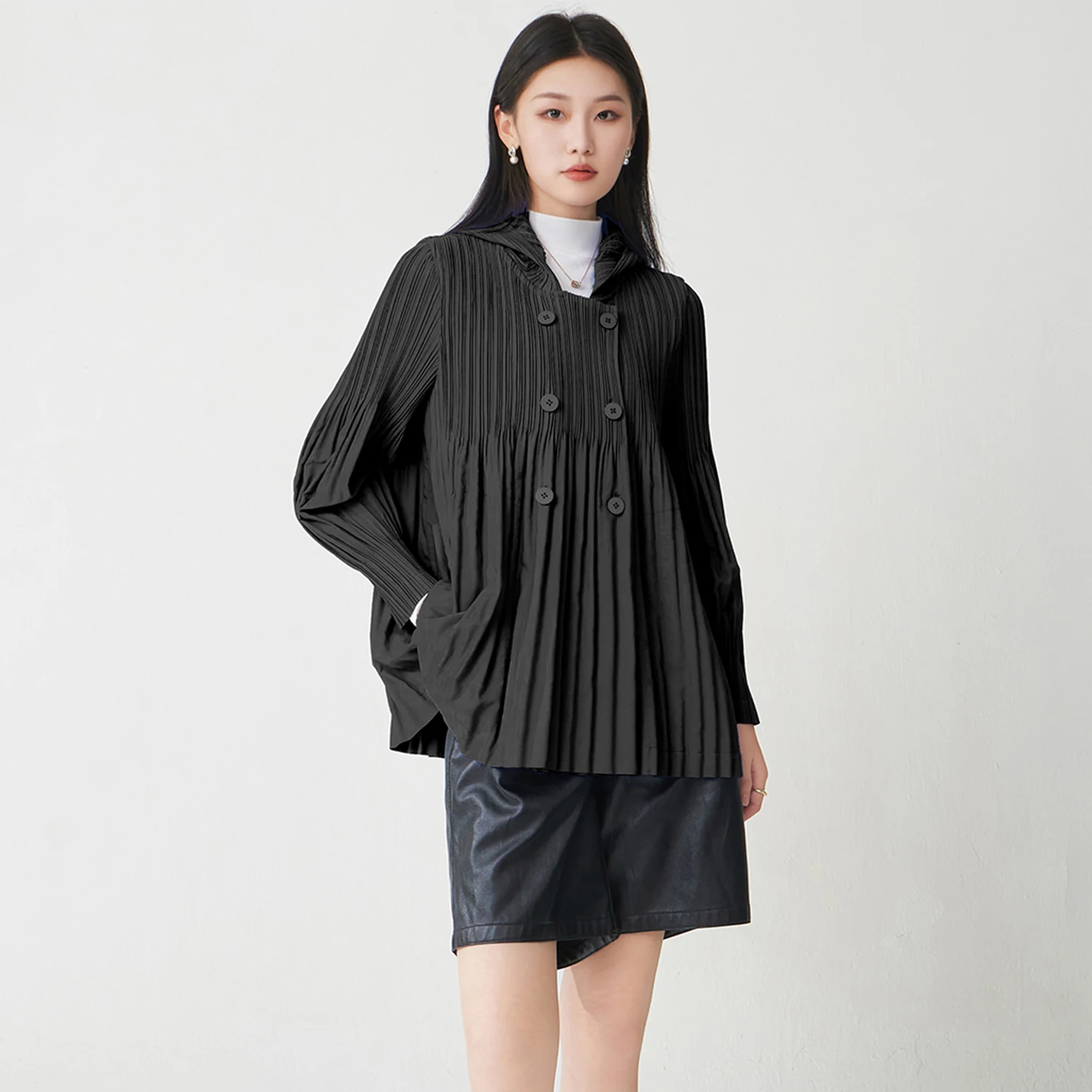 Miyake Jacket 2025 New Women's Pleated Tops High-quality Loose Casual Cardigan Outerwear Solid Color Fashion Jacket