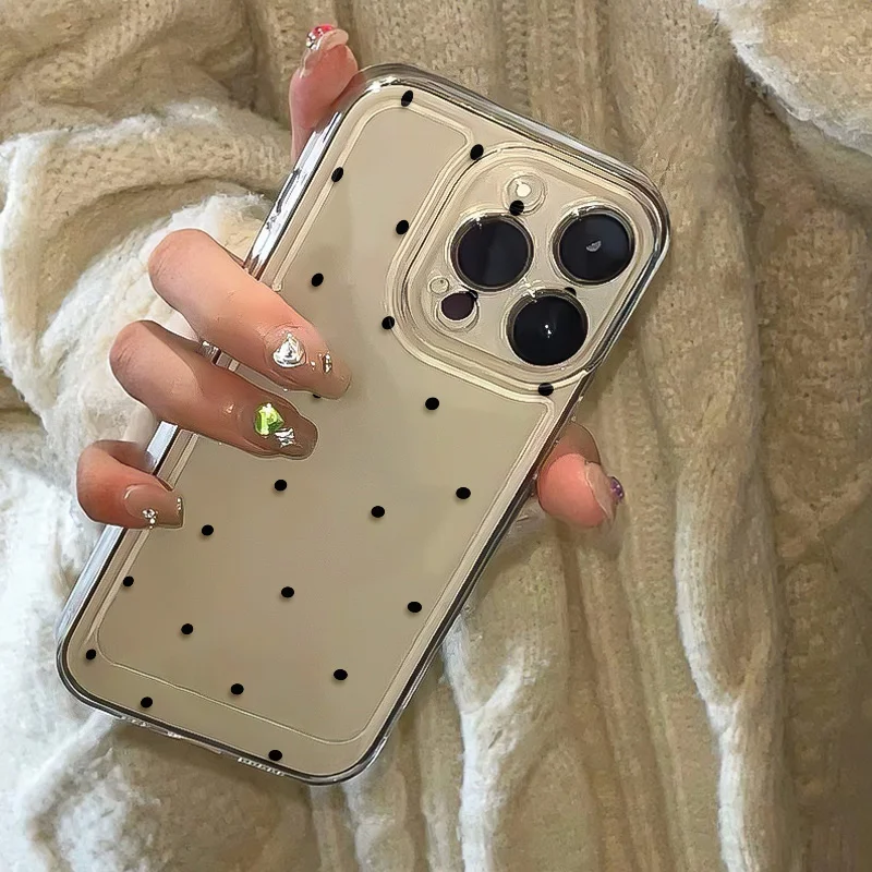 

Fundas Black Polka Dot Bow Phone Case For iPhone 16 15 14 13 12 11 Pro Max Mini X XS SE 7 Plus 16E Shockproof Transparent Cover