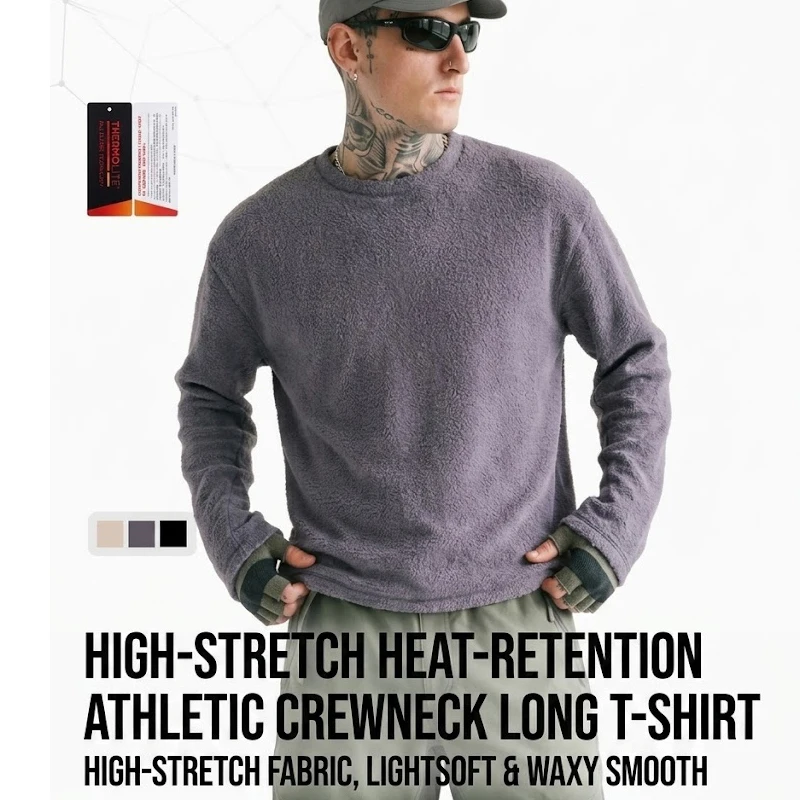 Men's Soft Warm Long Sleeve Tee High Elasticity Crewneck Sweatshirt Outdoor Athletic Base Layer Lightweight Thermal Top