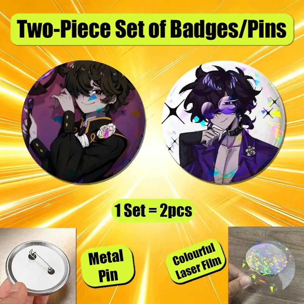 For Black Sapphire Cookie Badge Pin Insignia 2 Pcs Set Round Button Emblem Laser Film Clothes 32mm Custom