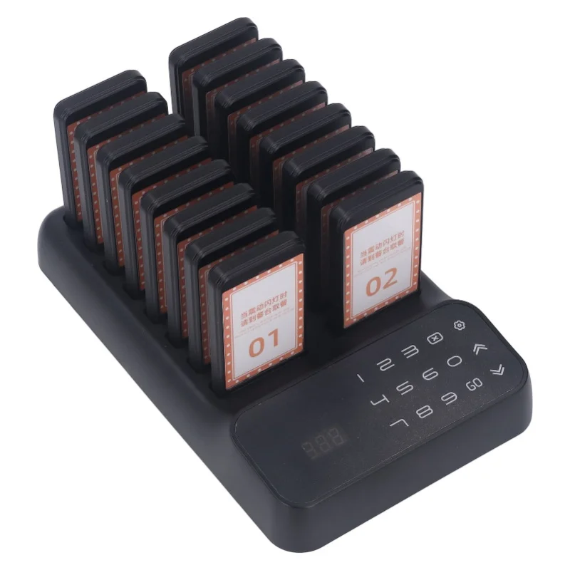 نظام النداء للمطاعم نظام طابور الاتصال اللاسلكي مطعم انتظار الطنانات الاهتزاز 16 جهاز النداء للضيوف 100-240 فولت المملكة المتحدة التوصيل #2