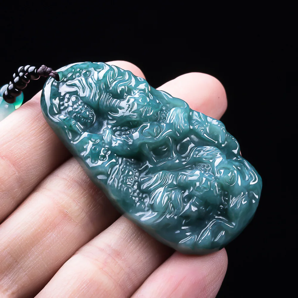 Natural Burmese Jadeite Dragon Pendant Necklace Real Jade Carved Amulet Jewelry Fashion Gemstone Vintage Gifts for Women