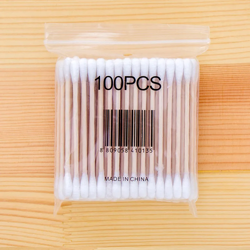 300PCS Nose Ear Clean Stick Eyelash Extend Glue Remove Double Head Lint Free Wood Cotton Buds Swabs Disposable Cotton Swab Tool