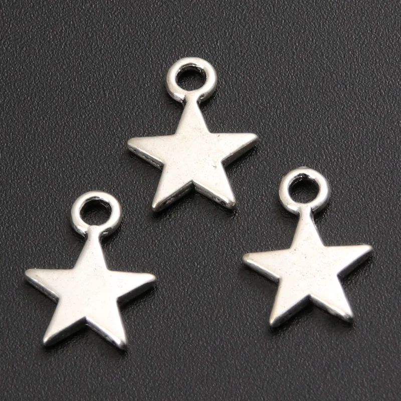 50pcs Bronze/Silver Color Star Charms Pendant, Drop Double Side 10mm Metal Bracelet Necklace Jewelry Findings A322/A1031