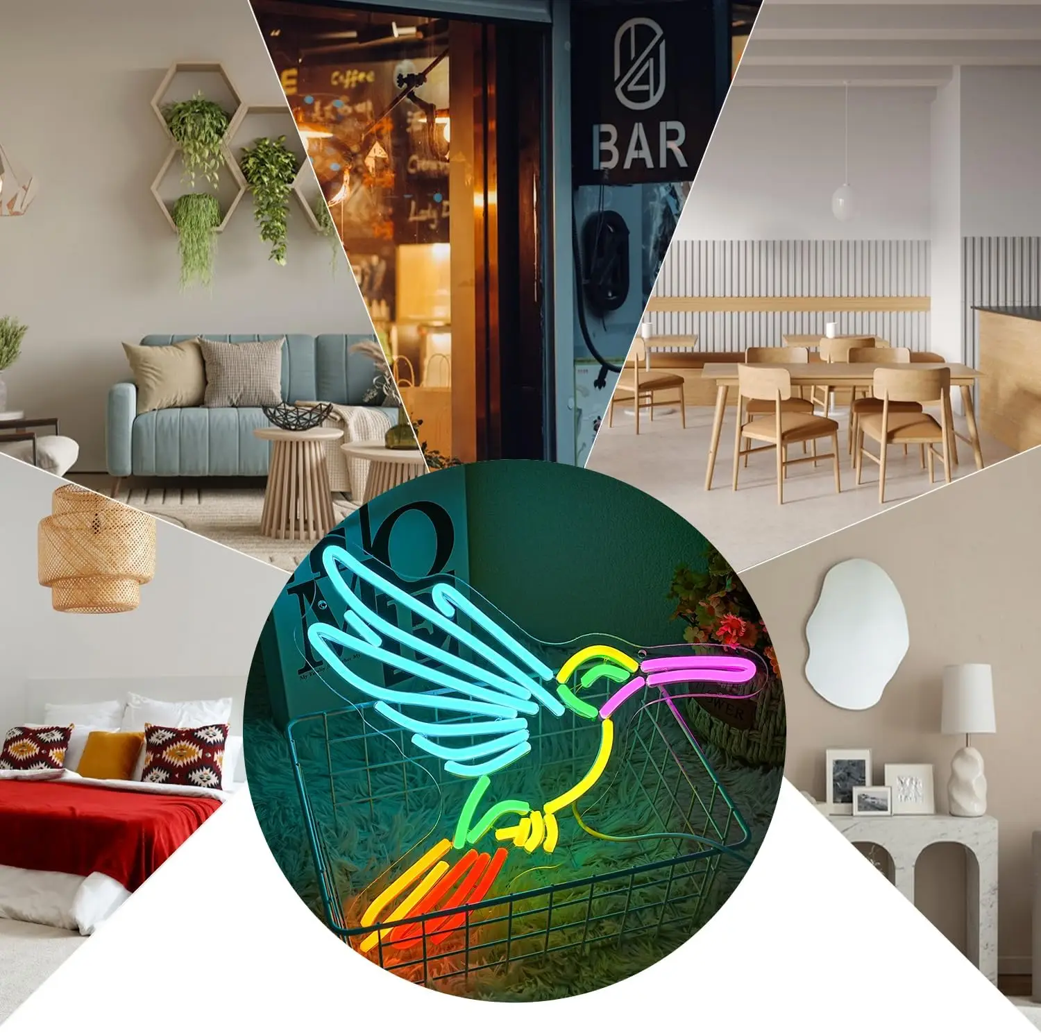 Hummingbird Neon Light Wall Art Decor USB Powered Dimmable LED Neon Sign for Bedroom Cafe Decor Unique Gift for Nature Lovers