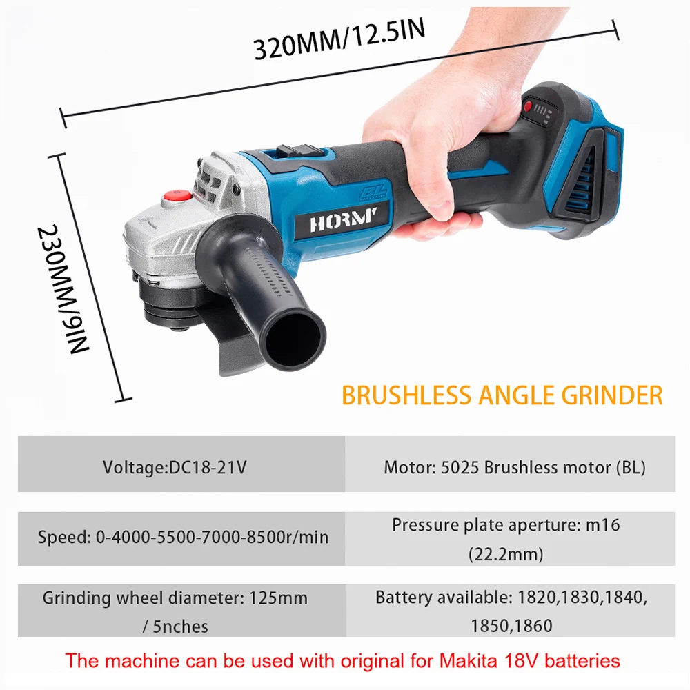 Rebarbadora angular sem escova para Makita, máquina de corte sem fio, polidora, ferramenta elétrica compatível de 4 velocidades, bateria de 18V, 125mm, 5