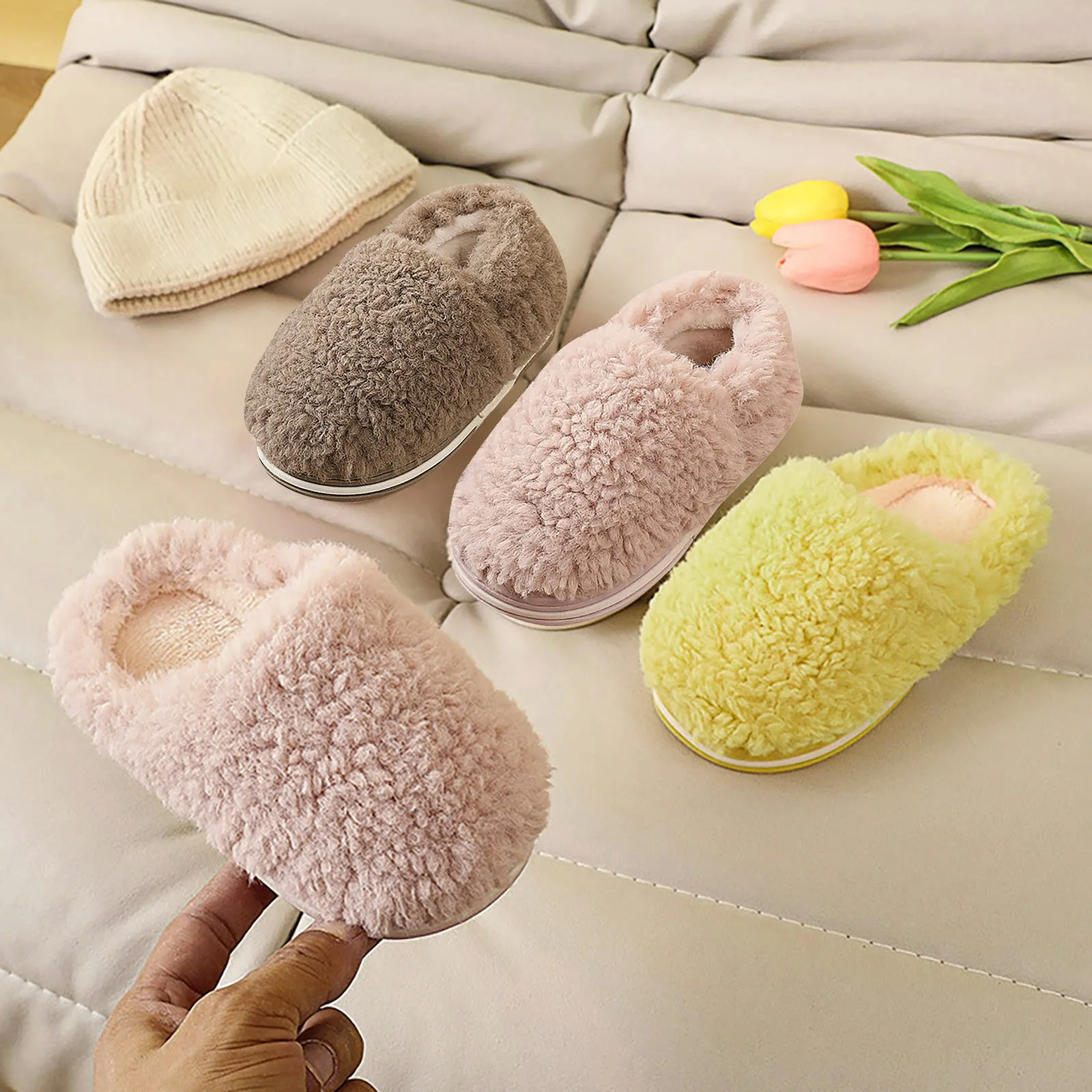 

Christmas Slippers for Girls Solid Children Cotton Slippers Winter Indoor Warm And Non Slip Girl Soft Lime Slippers for Girls