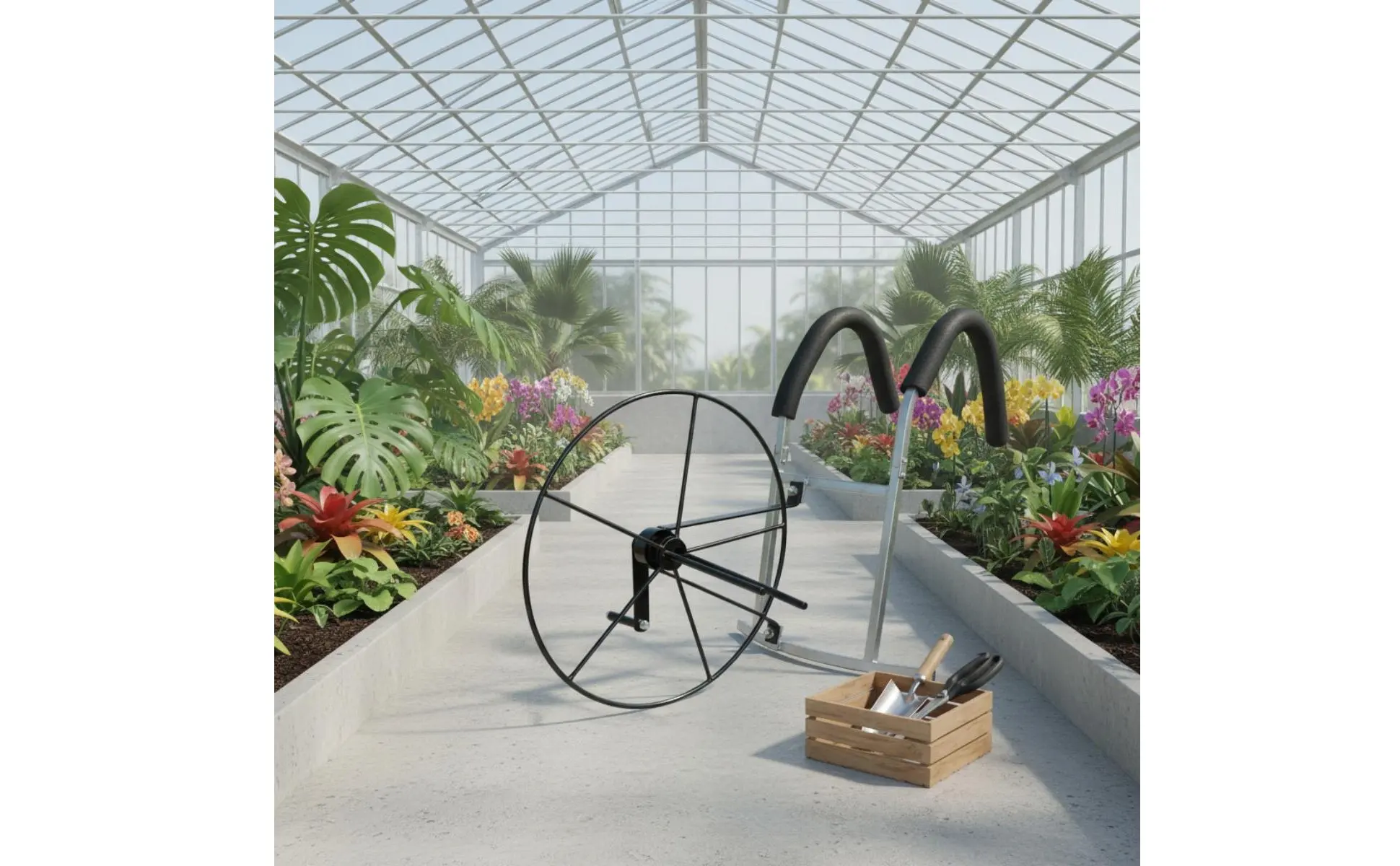 Shoulder-Carried Hose Reel Portable Hand-Crank Hose Winder Manual Irrigation Pipe Spool Sturdy Steel Construction Farming Tool
