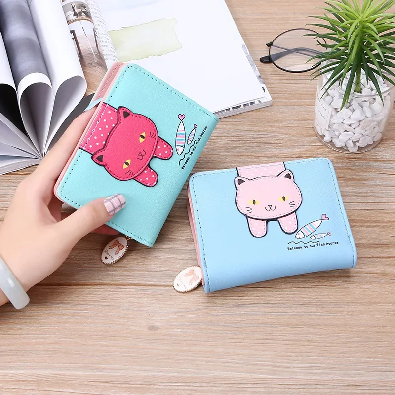 Women Cute Cat Wallet Small Zipper Girls Wallets Brand Designed PU Leather Women Coin Purse Female Card Holder Wallet Billetera