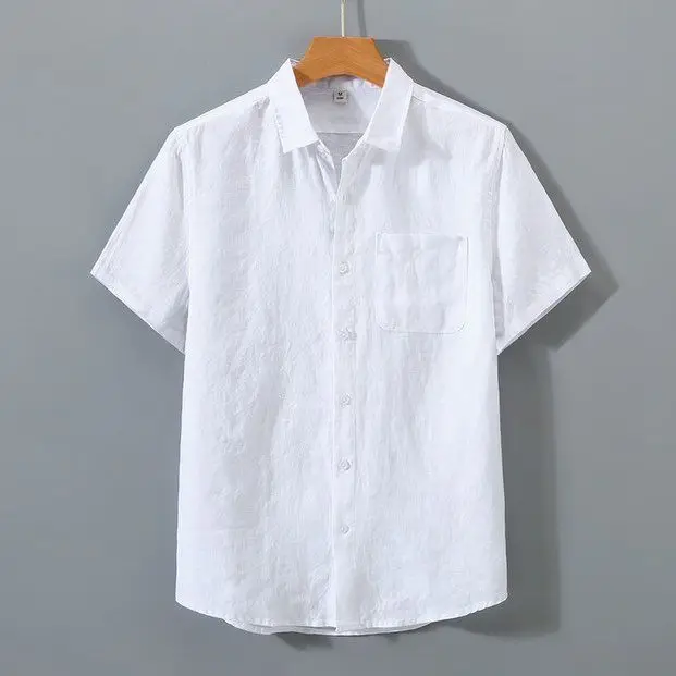 

Loose Linen Cotton ort Sve irt Men's Casual Thin Summer Top Simple Color Cotton Linen f Sve irt Summer Thin Ca...