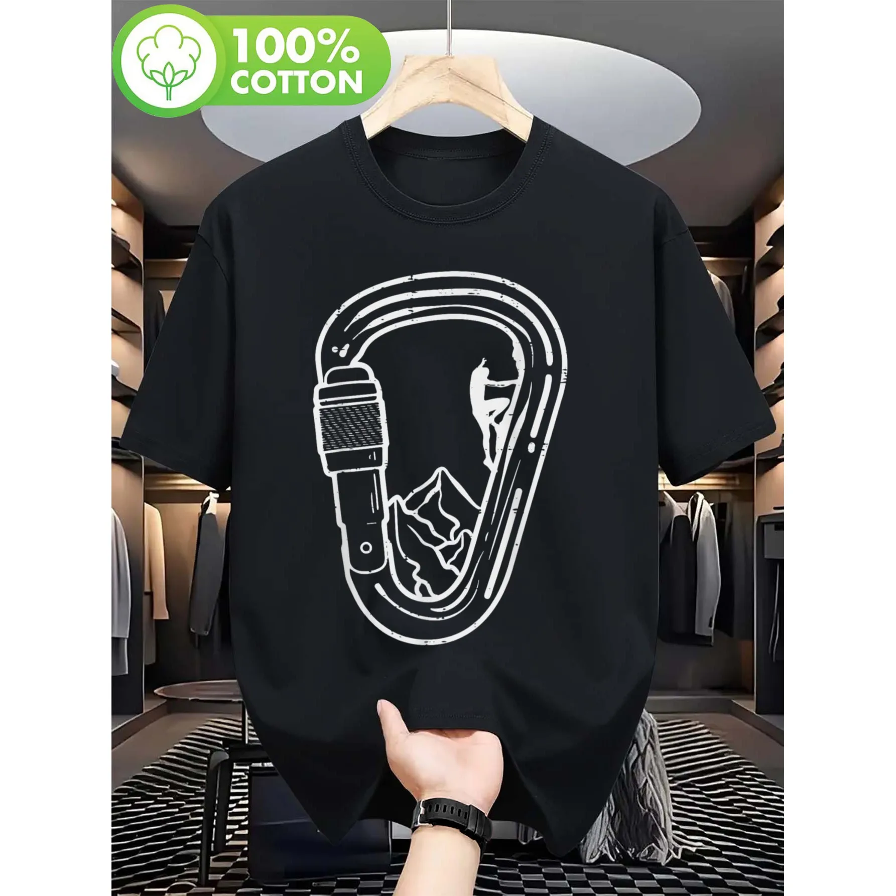 

Rock Climbing Carabiner Graphic T-Shirt Breathable Cotton Casual Short Sleeve Tee for Men And Women