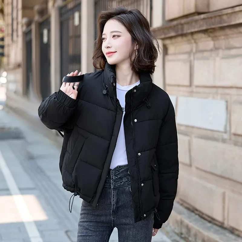 Fashion Winter Parkas Coats Women Stand Collar Coats Woman Elegant Elastic Cuffs Short Padded Jackets Female Casual Warm Outwear