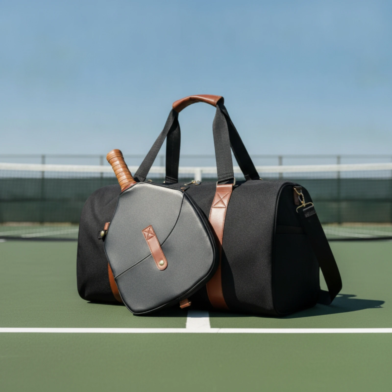 Pickleball Bag with Paddle Cover Spacious Pickleball Duffel Bag Detachable Adjustable for Tennis Players view 2