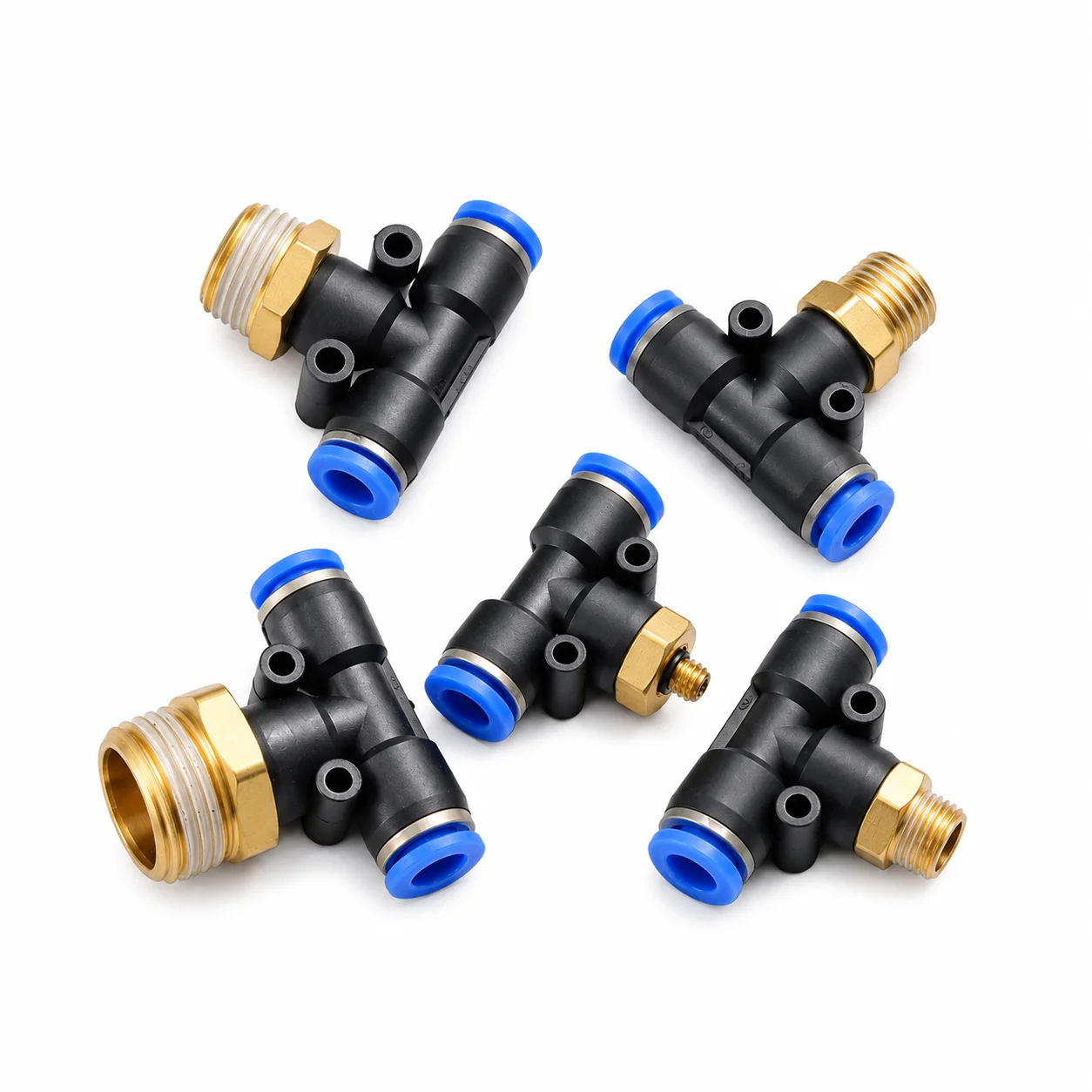 1 Piece PB Series Pneumatic Male Branch Tee Push-to-Connect Fitting for 4/6/8 mm Air Tube, M5 1/8 1/4 3/8 1/2 Thread