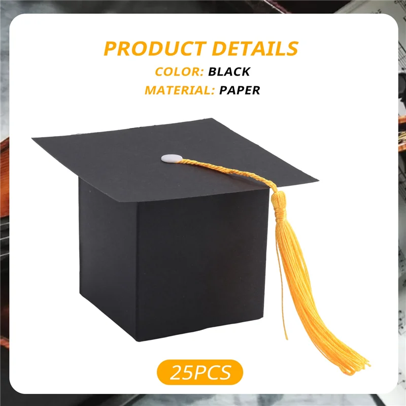 ABXF-25Pcs DIY Paper Graduation Cap Shaped Gift Box Sugar Chocolate Box For Graduation Party Favor Cap Bachelor Hat Wedding Cand