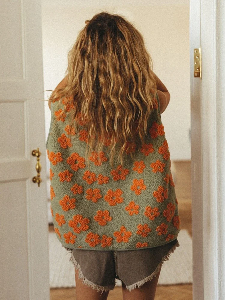 الخريف الطباعة سترات أعلى للنساء عارضة المرقعة التباين سترة جولة الرقبة جيب أزياء المرأة فضفاضة أعلى سترات #4