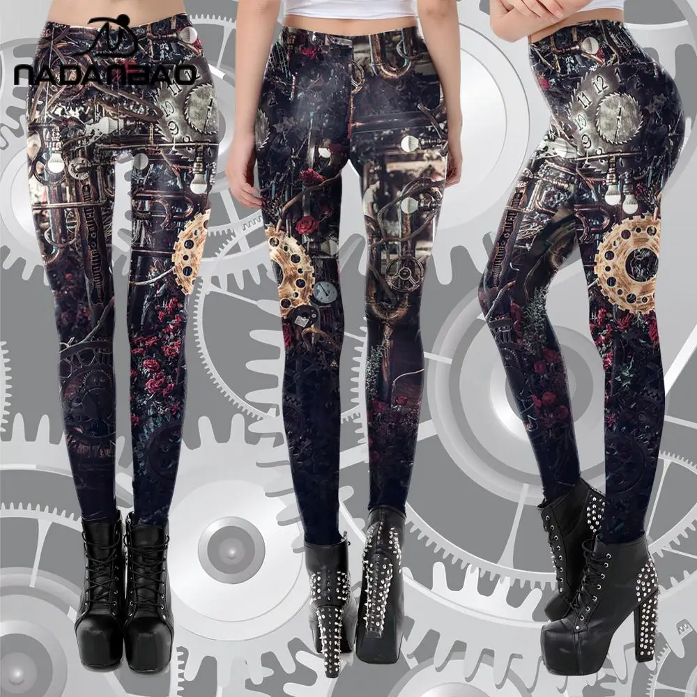 NADANBAO-Leggings de moda steampunk para mulheres, papel do filme, fantasias cosplay, treino mecânico 3D, leggings push up, calças de tornozelo, novo