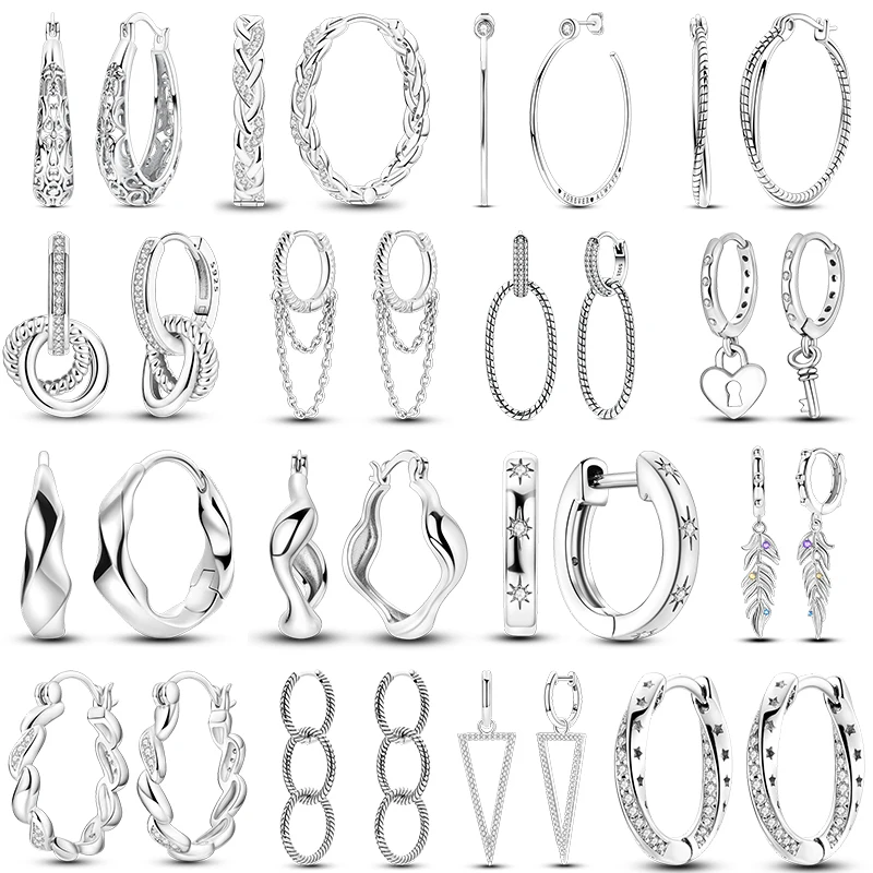 Boucles d'oreilles créoles en argent sterling 925 pour femme, avec chaîne torsadée en zircon cubique, pendentifs géométriques étoile, cœur et cadenas, bijoux minimalistes pour le quotidien