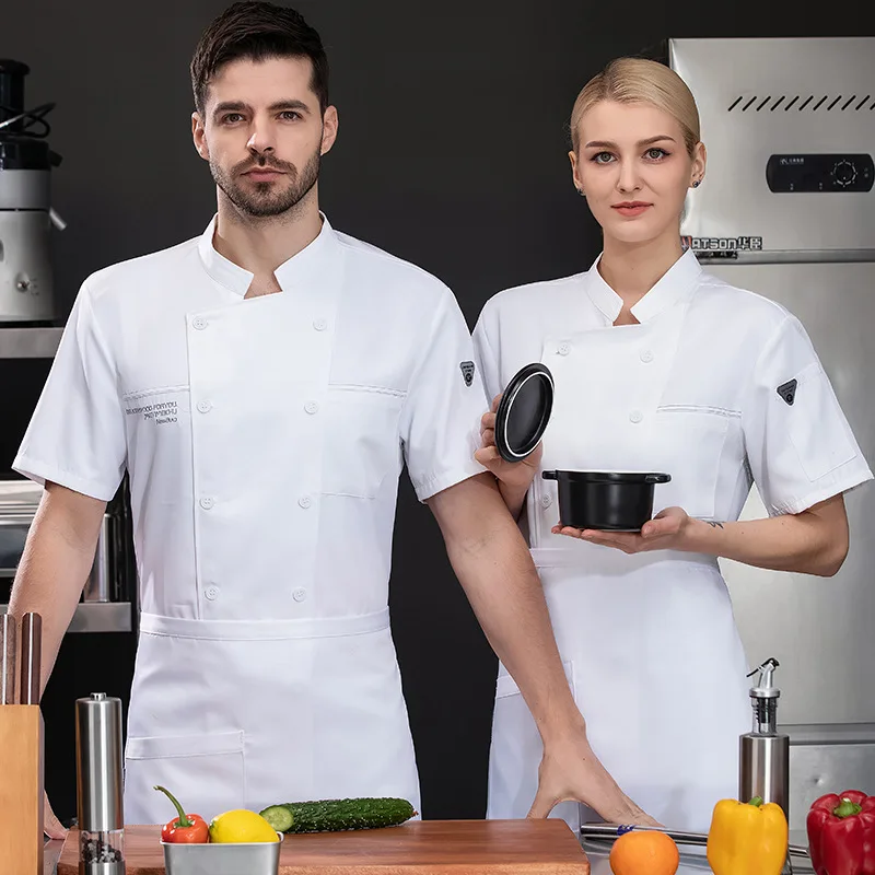 Uniforme de travail de cuisine de Restaurant d'hôtel, veste de Chef à manches courtes, manteau de cuisine blanc d'été pour boulangerie et pâtisserie