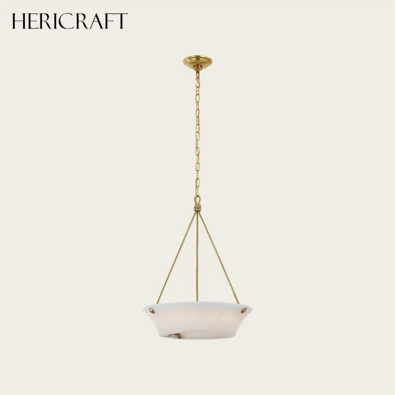 Latest Models Brass Chain Chandelier/Pendant Light Bowl-Shaped Alabaster Fixture For Dining Living Kitchen 110V