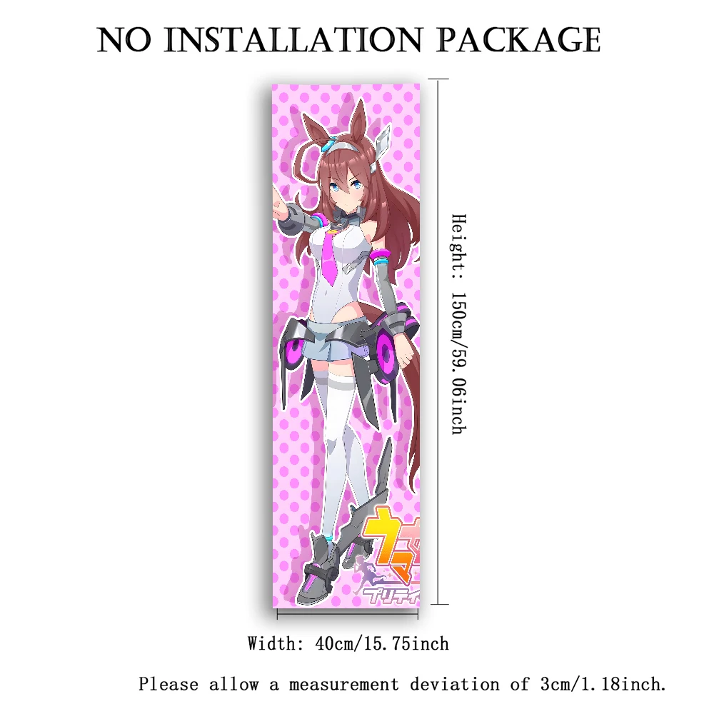 Anime Horse Girl Vertical Long Tapestry Pink Polka Dot Background Wall Hanging Poster Home Bedroom Dorm Room Decor Cloth Art