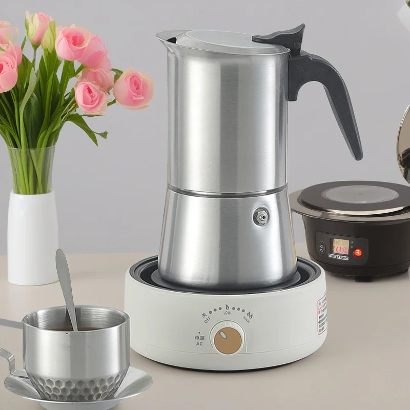 

Double Valve Stainless Steel Moka Pot Coffee Maker Home Use Italian Electric Stove Coffee Drip Brewer Wholesale