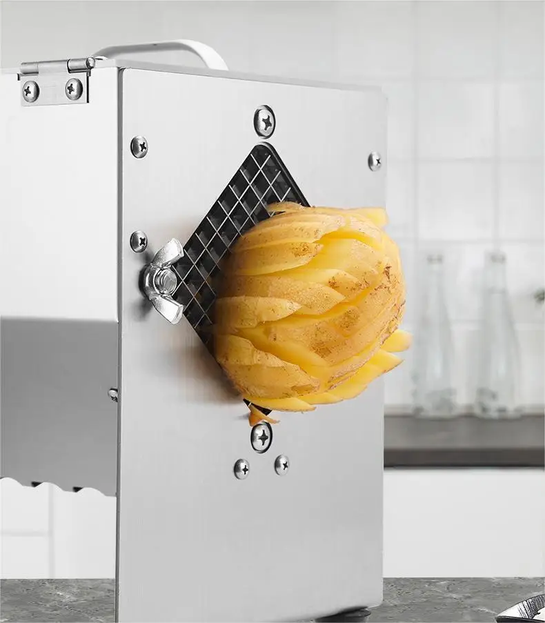 Elektrische roestvrijstalen automatische snijder voor groente, fruit, aardappel, ui, komkommer, wortel, zoete aardappel snijden