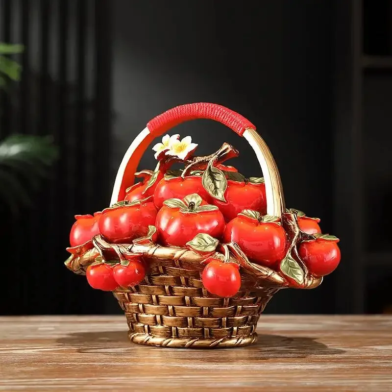 Resin Crafts Persimmon Tree Artificial Fruit Trees Apple Fruit Basket Ornaments Decorative Figurines Home Decoration Accessories