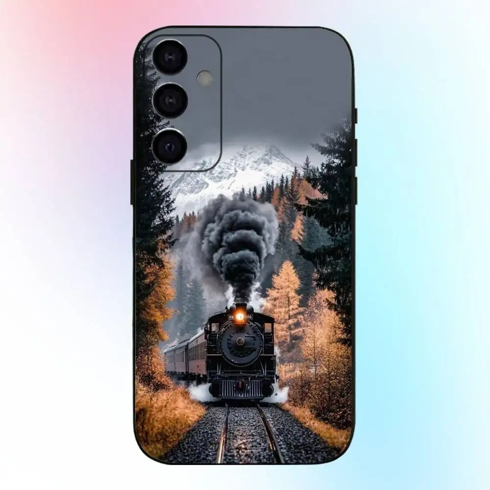 حافظة هاتف كلاسيكية على شكل قطار بخاري لهاتف سامسونج جالاكسي A73، A72، A71، A70، A53، A52، A51، غطاء أسود ناعم آخر #2