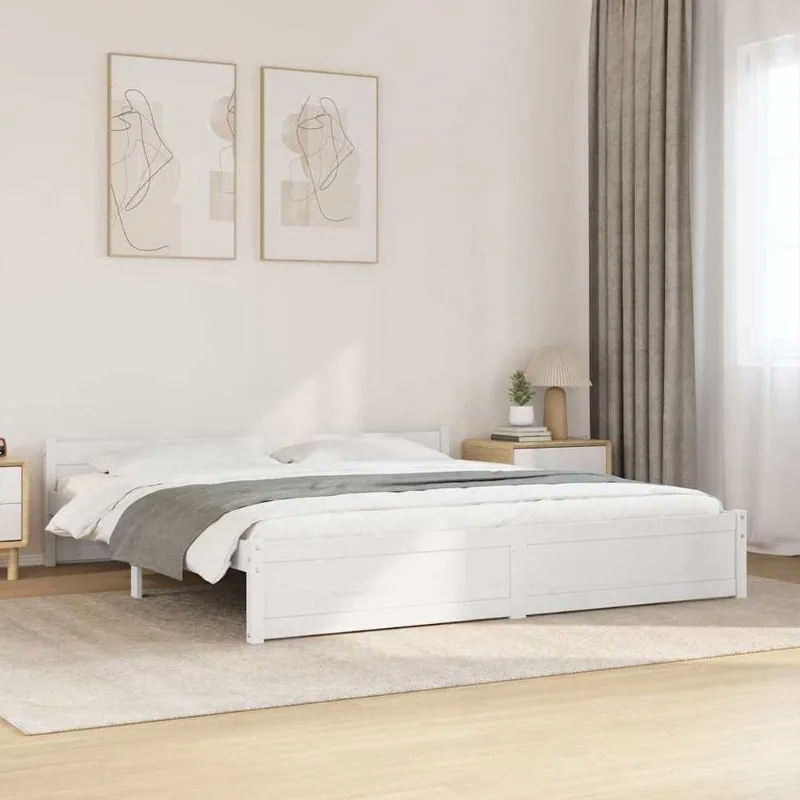 Cadre de lit en pin massif 180 x 200 cm avec sommier à lattes en contreplaqué, tête de lit classique, stable, distribution optimale du poids pour lecture, détente, chambre principale, studio, appartement