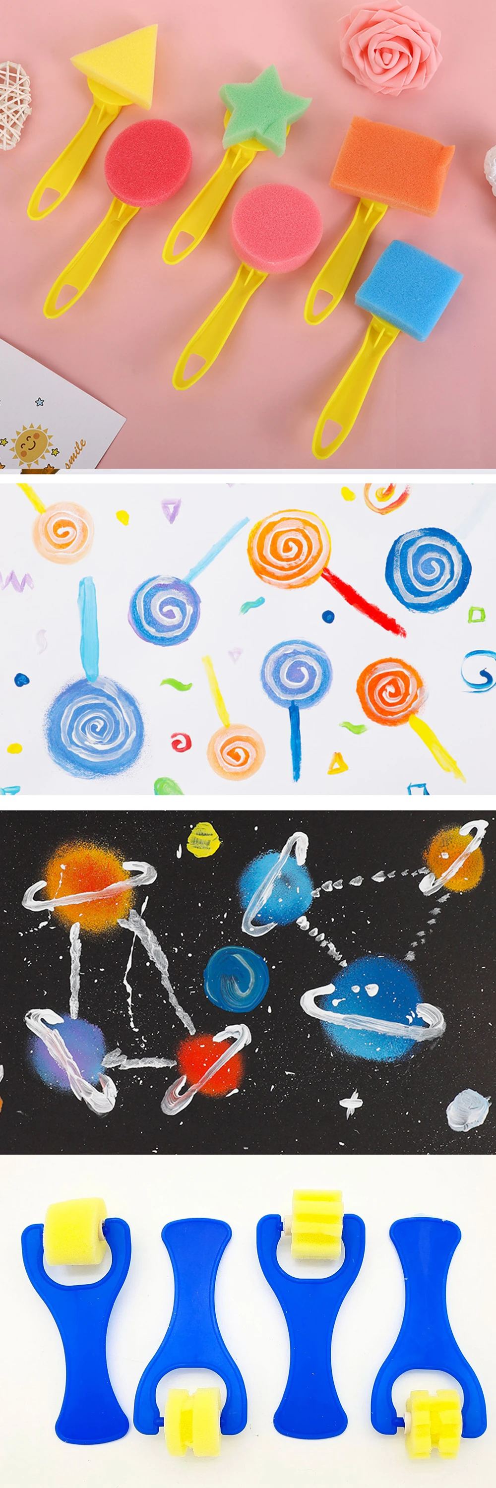 12-48PCS Schwamm Stempel Pinsel Bunte Verschiedene Form Malerei Werkzeuge Geometrische Runde Herz Kreative Rollen Artclass Schreibwaren ZYF – Detail 3