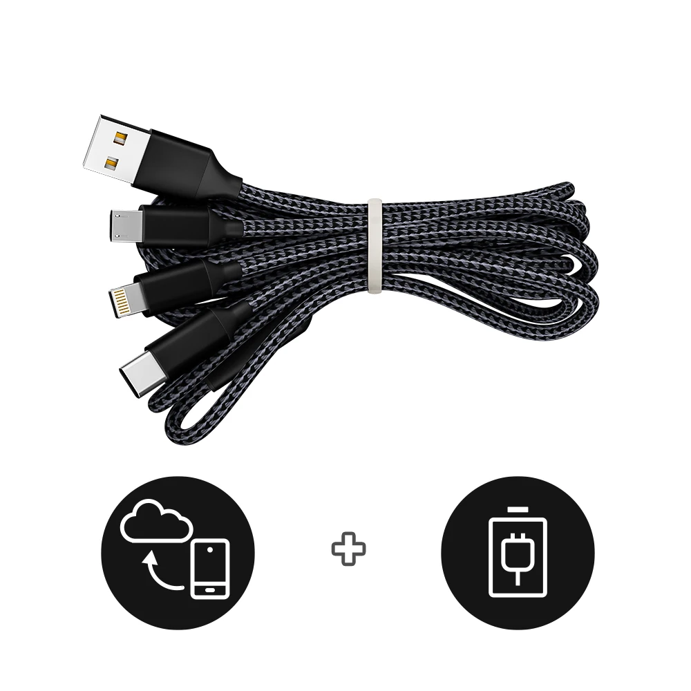 4 قطعة كابل شحن 3 في 1 كابل شحن متعدد مضفر من النايلون لأجهزة متعددة شحن سريع USB مع منفذ USB صغير من النوع C