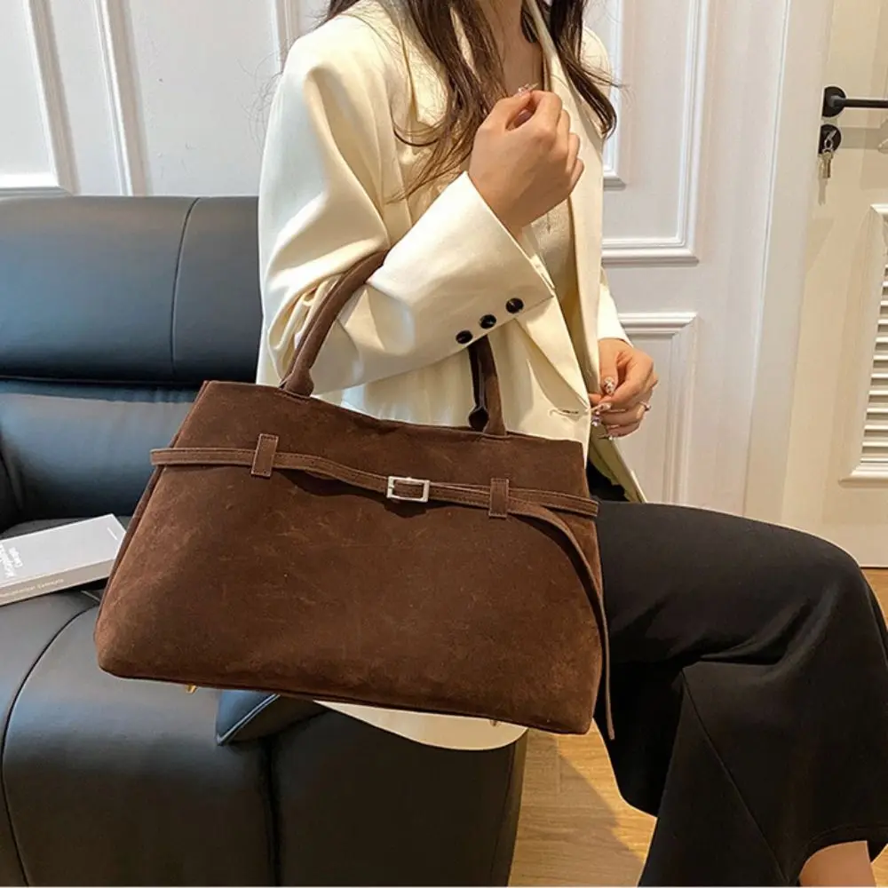 

Korean Style Suede Shoulder Bag Tote Bag Solid Color Matte PU Handbag PU Leather Large Capacity Underarm Packs Office Worker