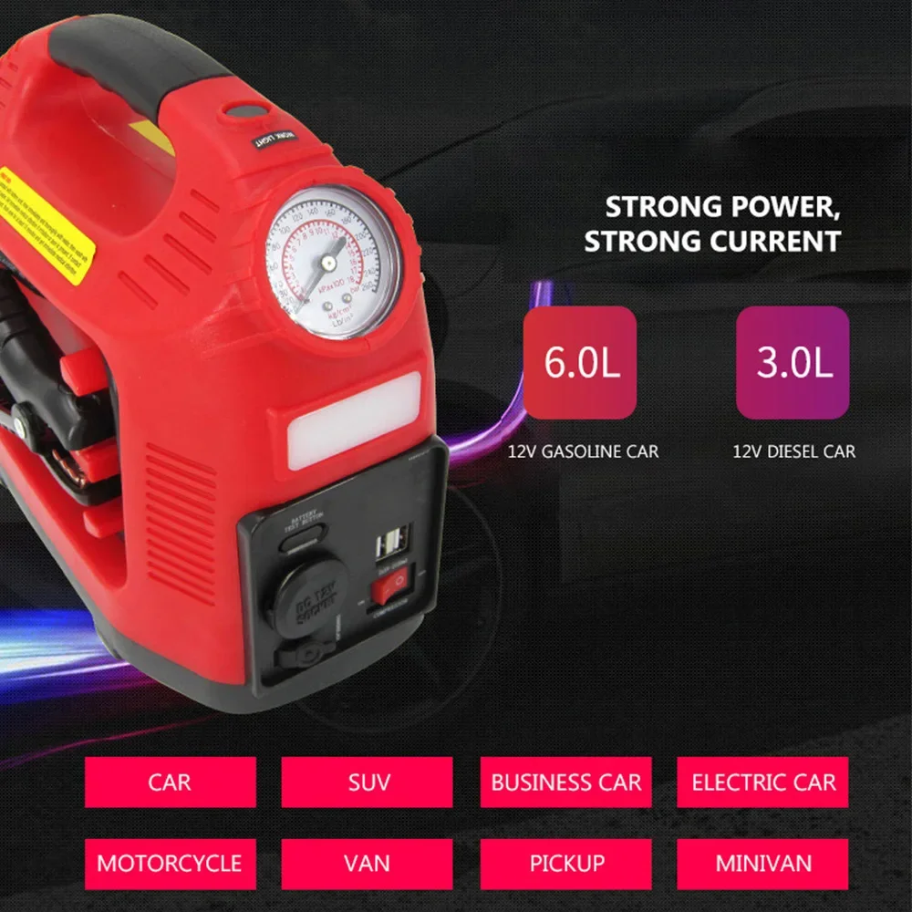 12V 300A Portable Car Jump Starter Power Bank Battery Booster Car Air Pump With USB Charger Led Light Tire Inflation