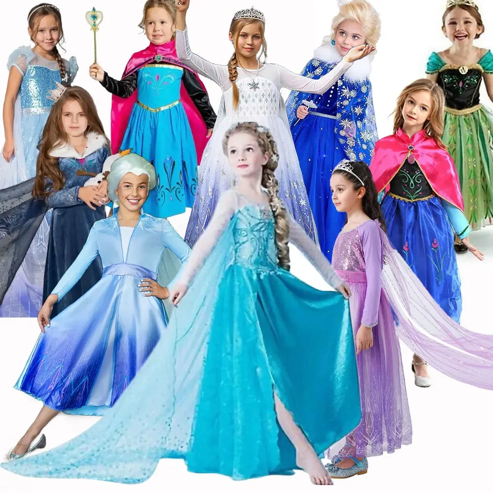 

Disney Baby Girls Movie Role Playing Apparel Princess Elsa Snow Queen Anna Anniversary Summer Cool Birthday Party Dress Set