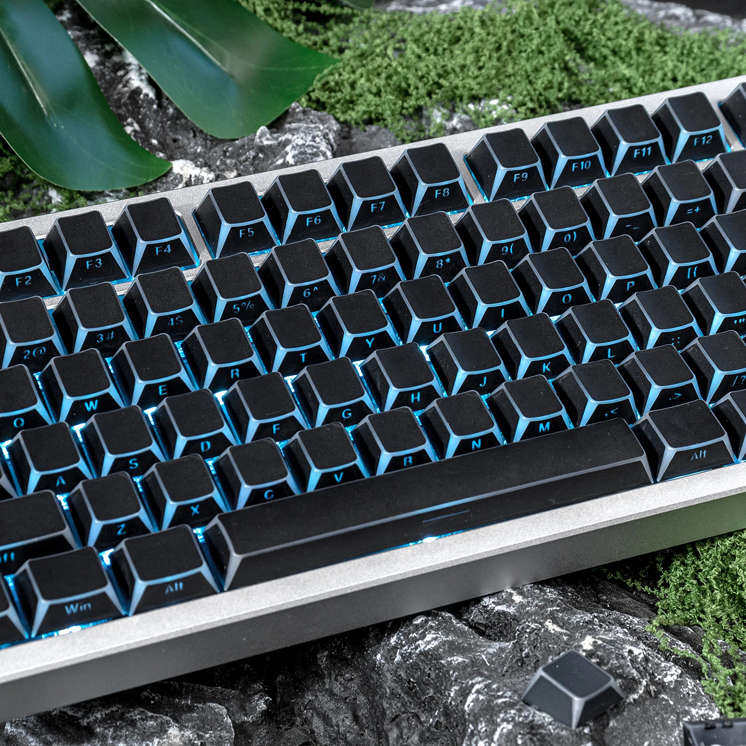 Black Angled Edge Keycaps Cherry Profile Double shot PBT keycaps Side Shine Through Keycap sets For MX Mechanical Keyboard