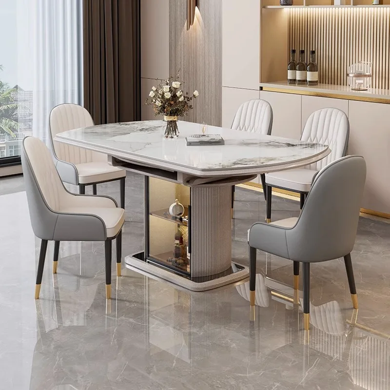 Solid wood rock slab dining table and chairs new light luxury simple home foldable rotating living room