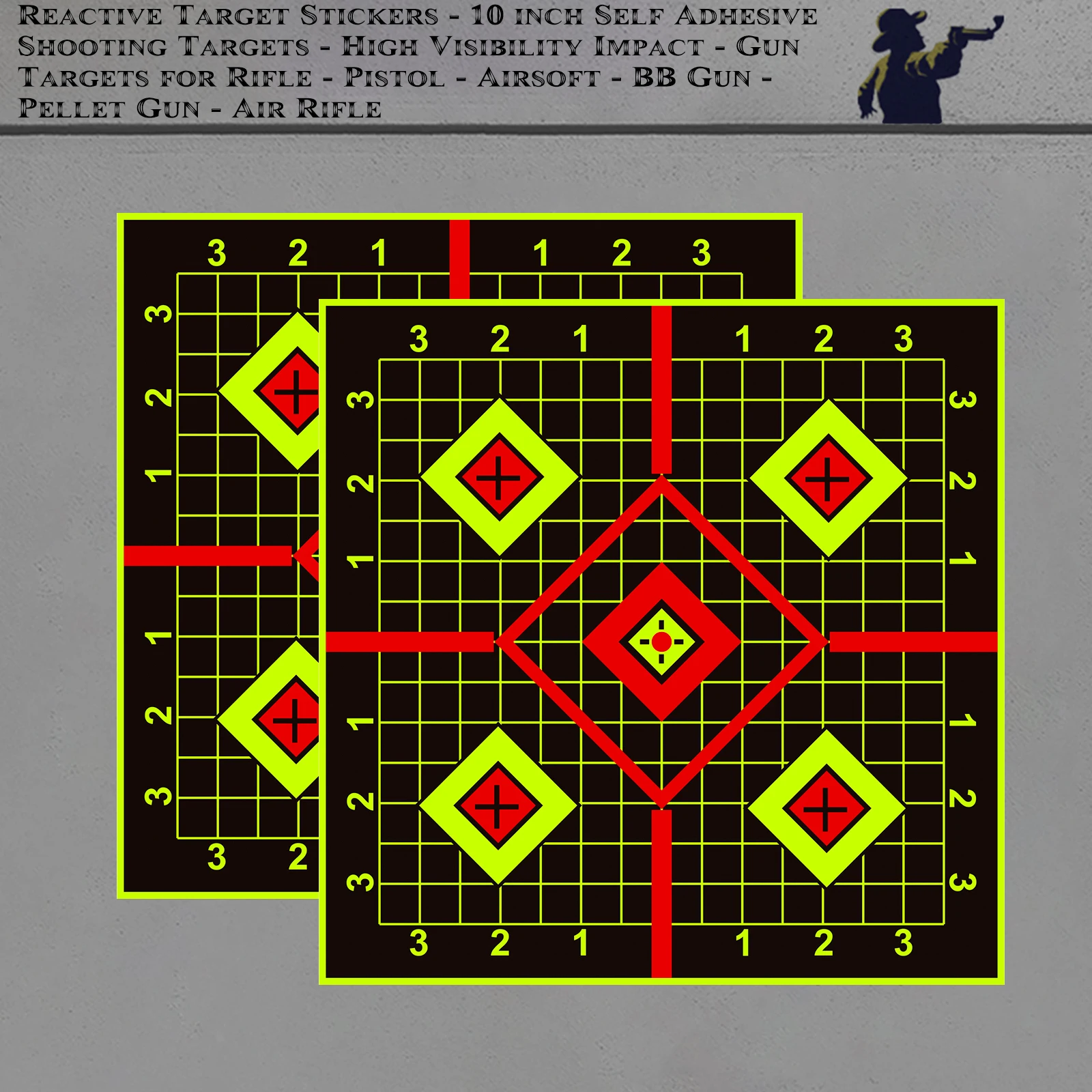 

25 шт. квадратных наклеек-мишеней для стрельбы 10 дюймов, флуоресцентные цветные этикетки для тренировок по стрельбе (можно использовать для отработки навыков стрельбы)