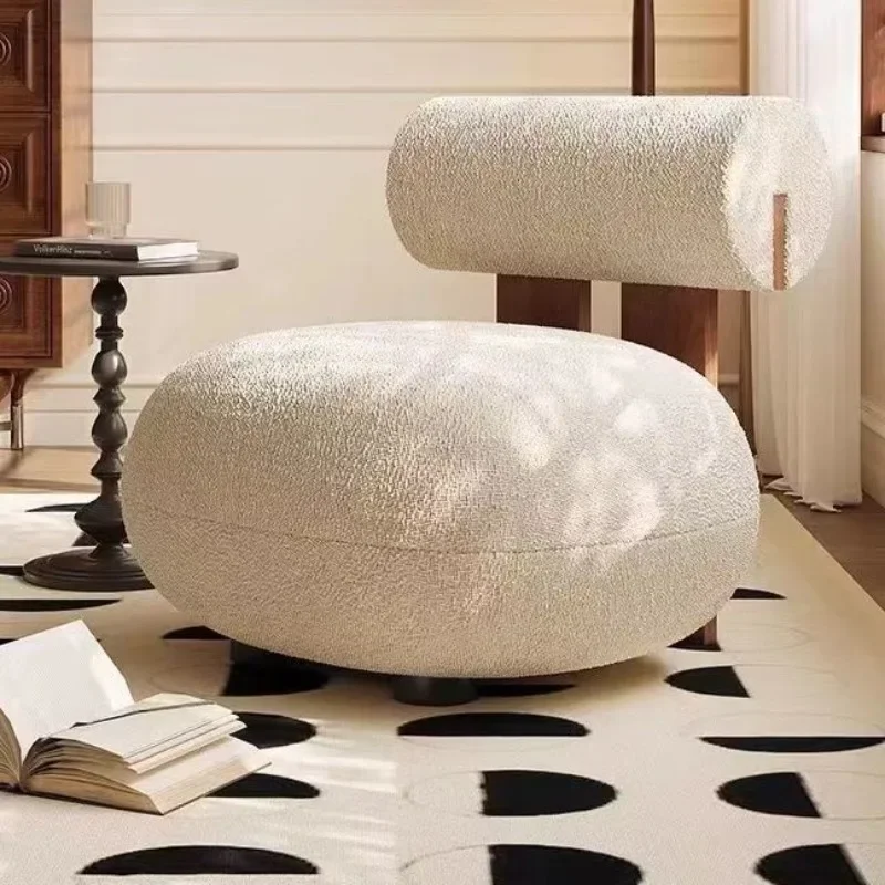 Modern Simple Lamb Wool Solid Wood Hippo Chair Sofa Chair Creamy Light Luxury Lazy Sofa Living Room Bedroom