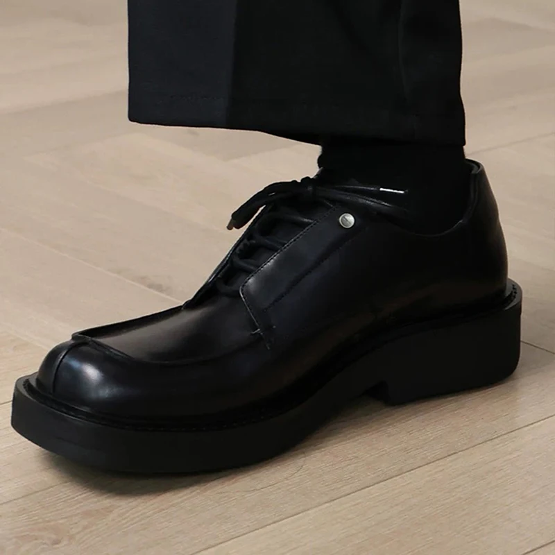 

Frankenstein square toe derby shoes with high-end feel genuine leather retro casual leather shoes men's trendy shoes thick sole